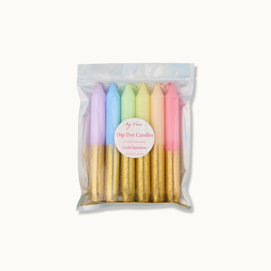 Dip Dye Kerzen „Glitter Gold Rainbow“