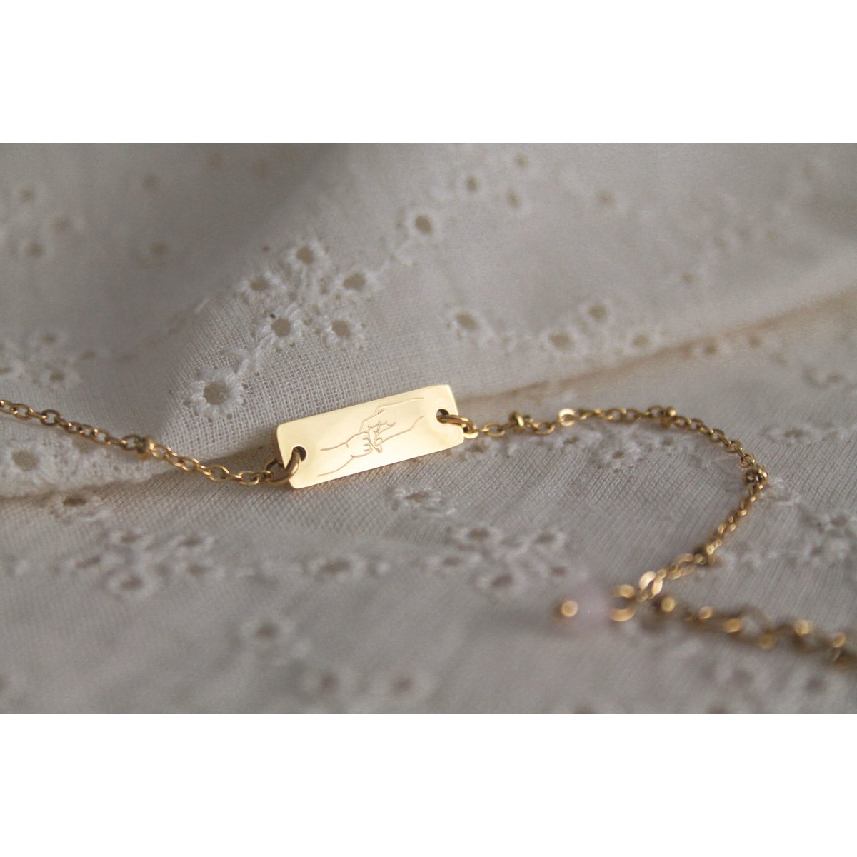 Armband „Mutter und Kind“ mit Rosenquarz - Gold