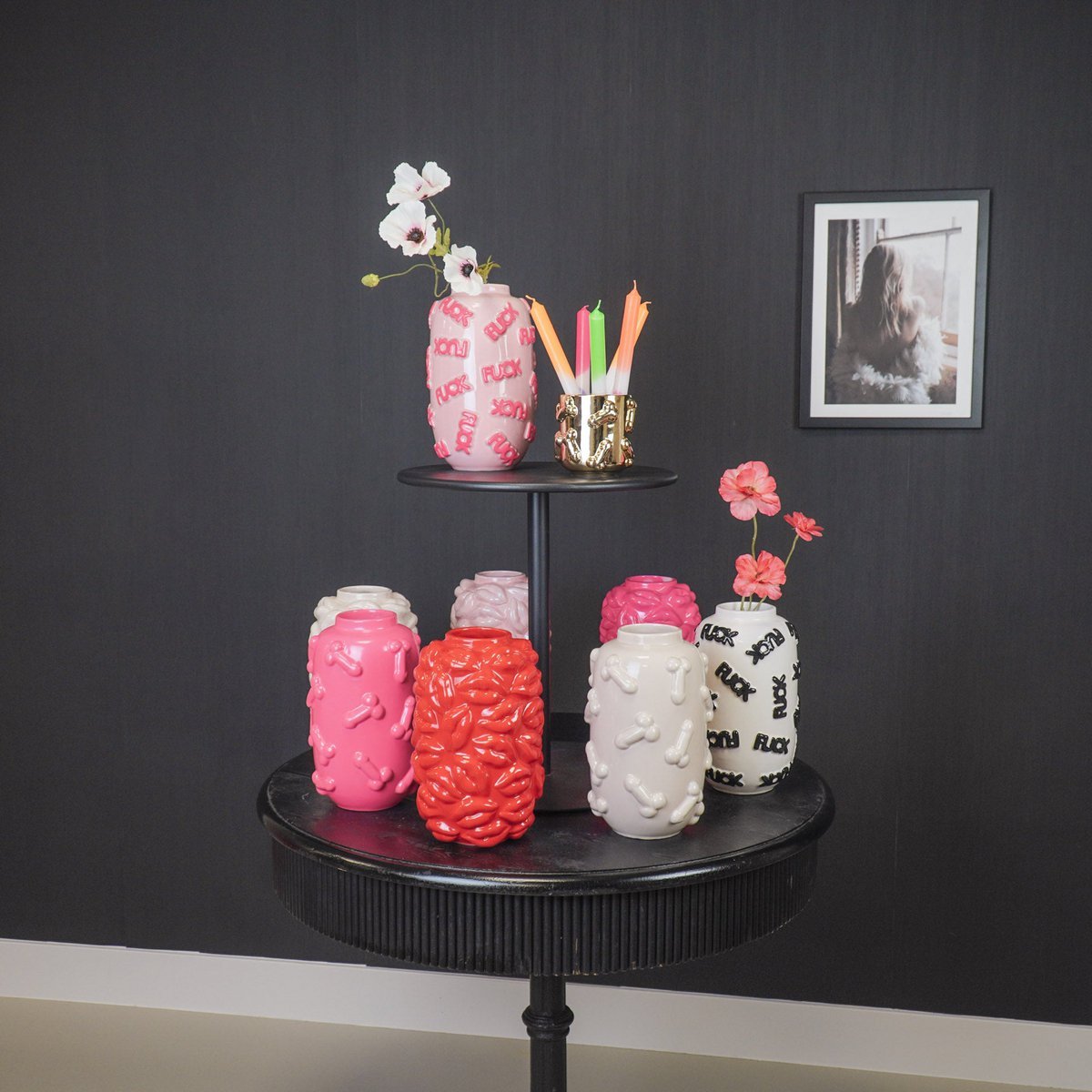 Vase "Kisses" Keramik - Rot - 17x17x27cm