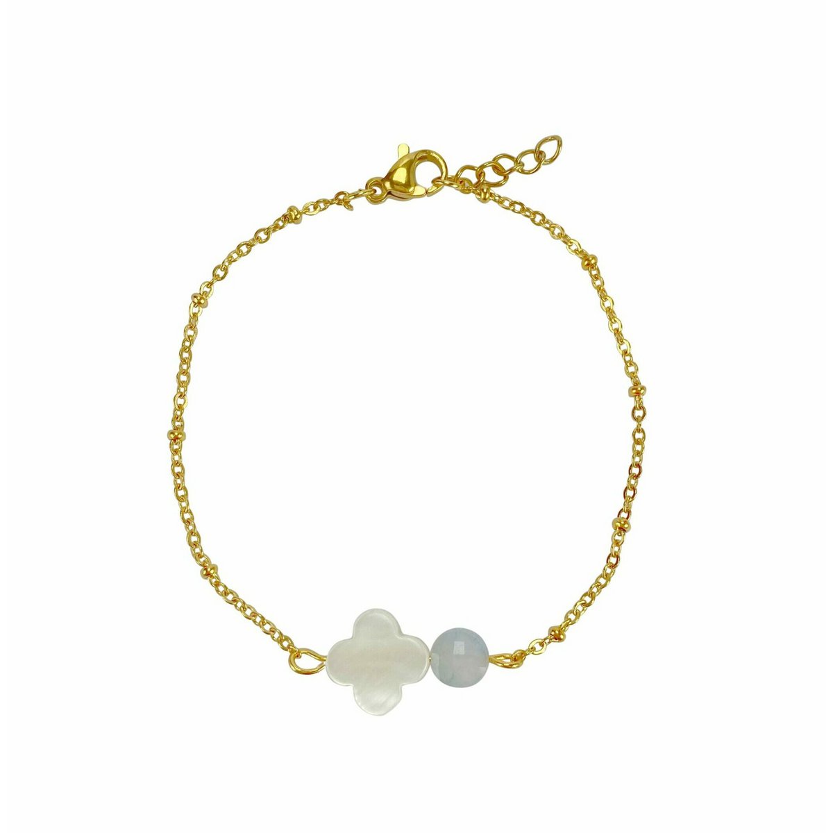 Armband mit Muschelklee & Aquamarin - Gold