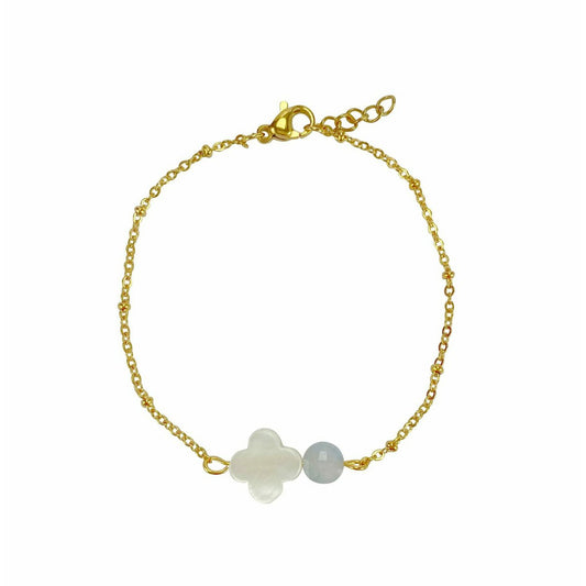 Armband mit Muschelklee & Aquamarin - Gold