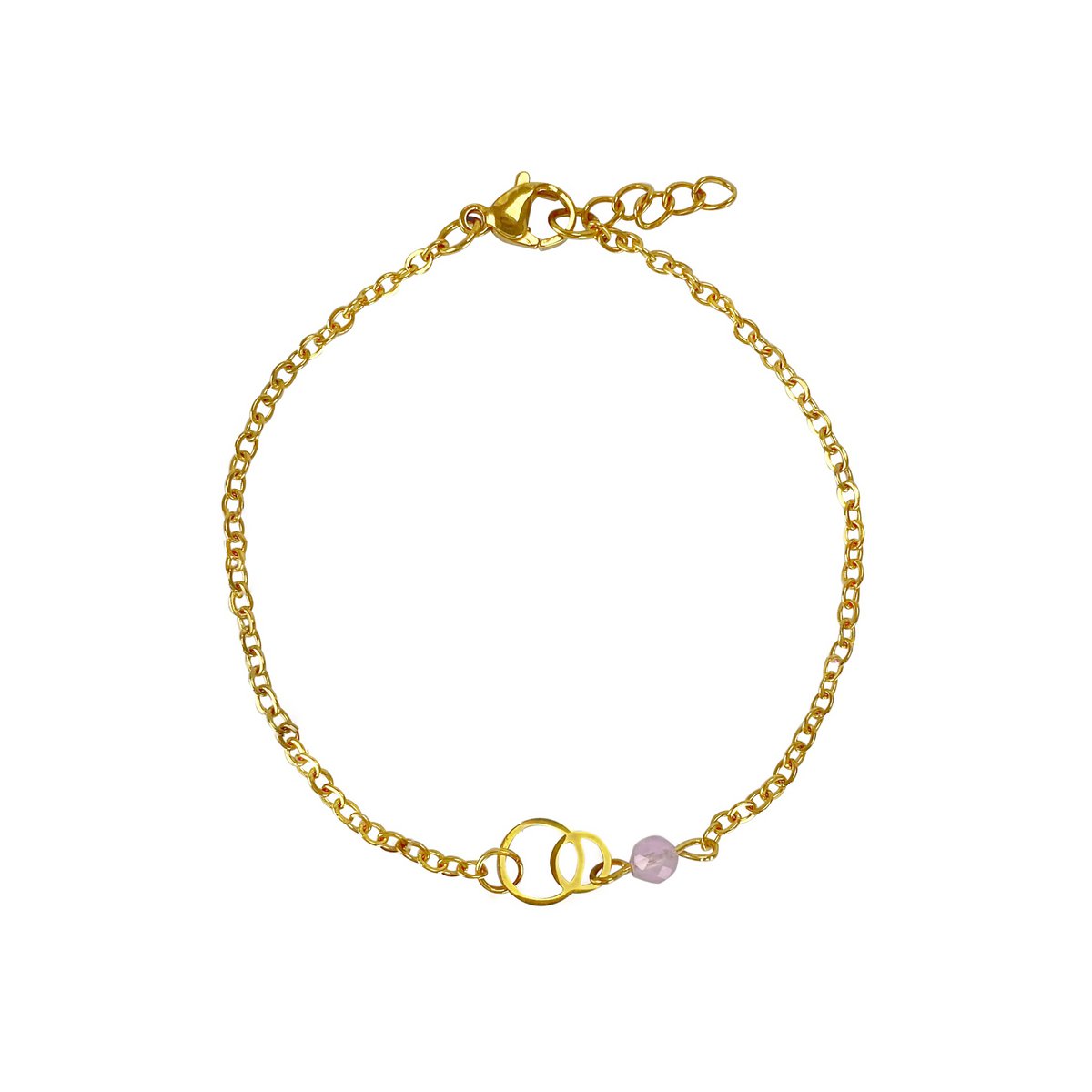 Armband mit Ringen & Rosenquarz - Gold