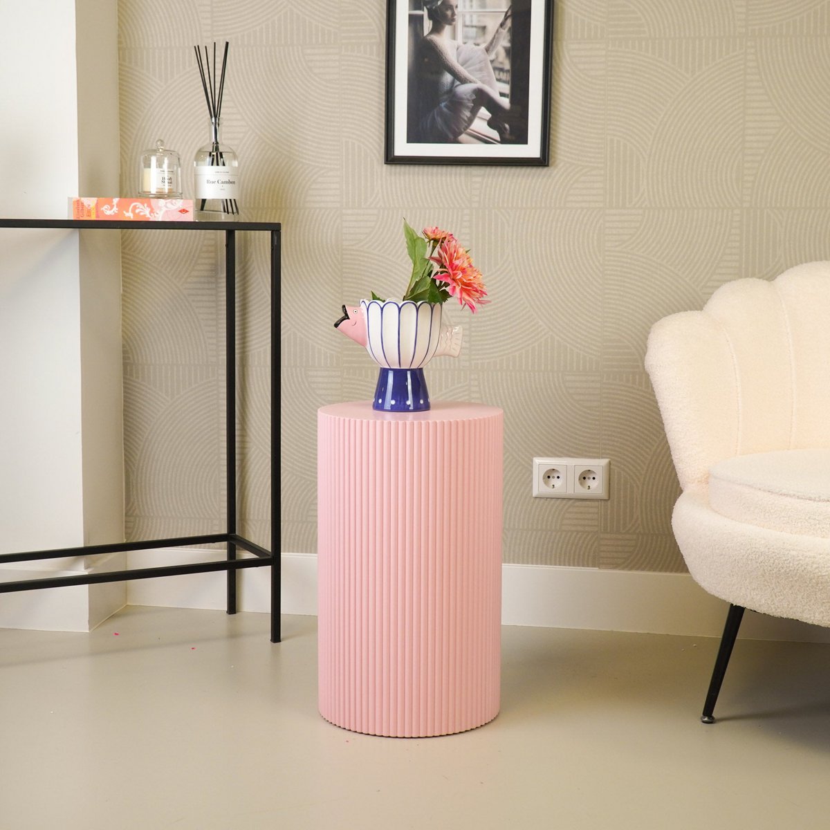 Beistelltisch / Säule Zylinder - MDF - Hellrosa -30x54cm