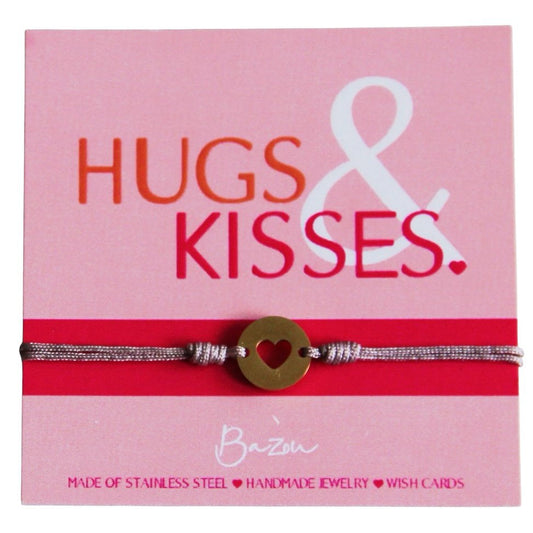 Wishcard mit Satinarmband - HUGS & KISSES