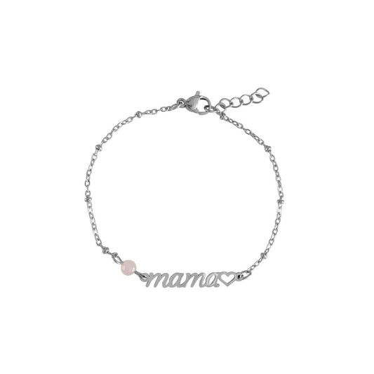 Mama & Rosenquarz-Armband – Silber