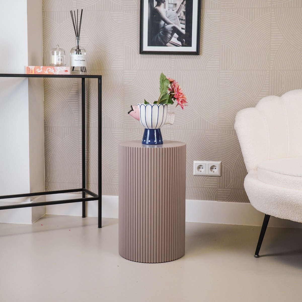 Beistelltisch / Säule Zylinder - MDF - Taupe -30x54cm