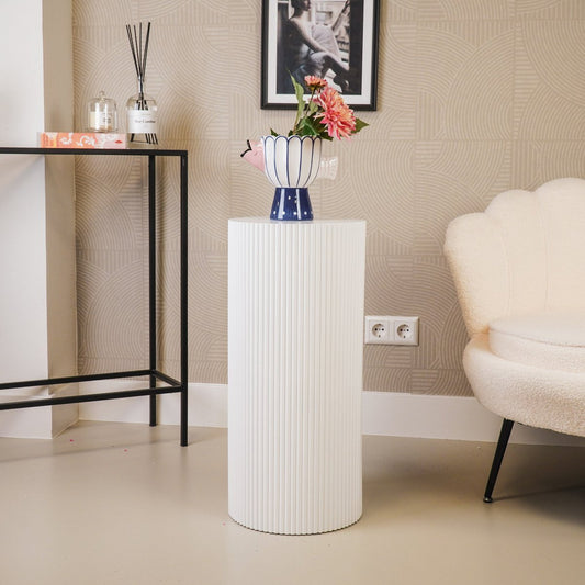 Beistelltisch / Säule Zylinder - MDF - Weiß - 30x65 cm