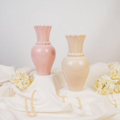 Vase - Perlenhals - Sand 12x12x24 cm
