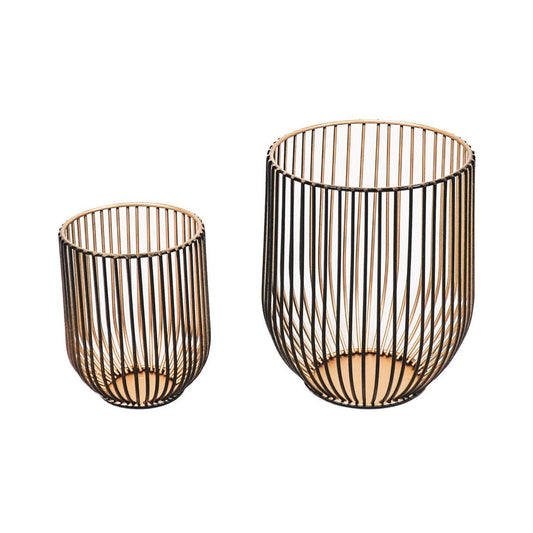 Kerzenhalter - Schwarz/Gold - 13x13x16cm|9x9x11cm