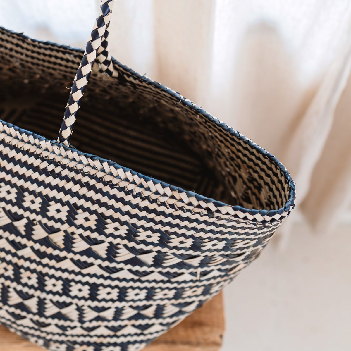 Einkaufstasche | Strandtasche | Tragetasche aus Rattan - Schwarz