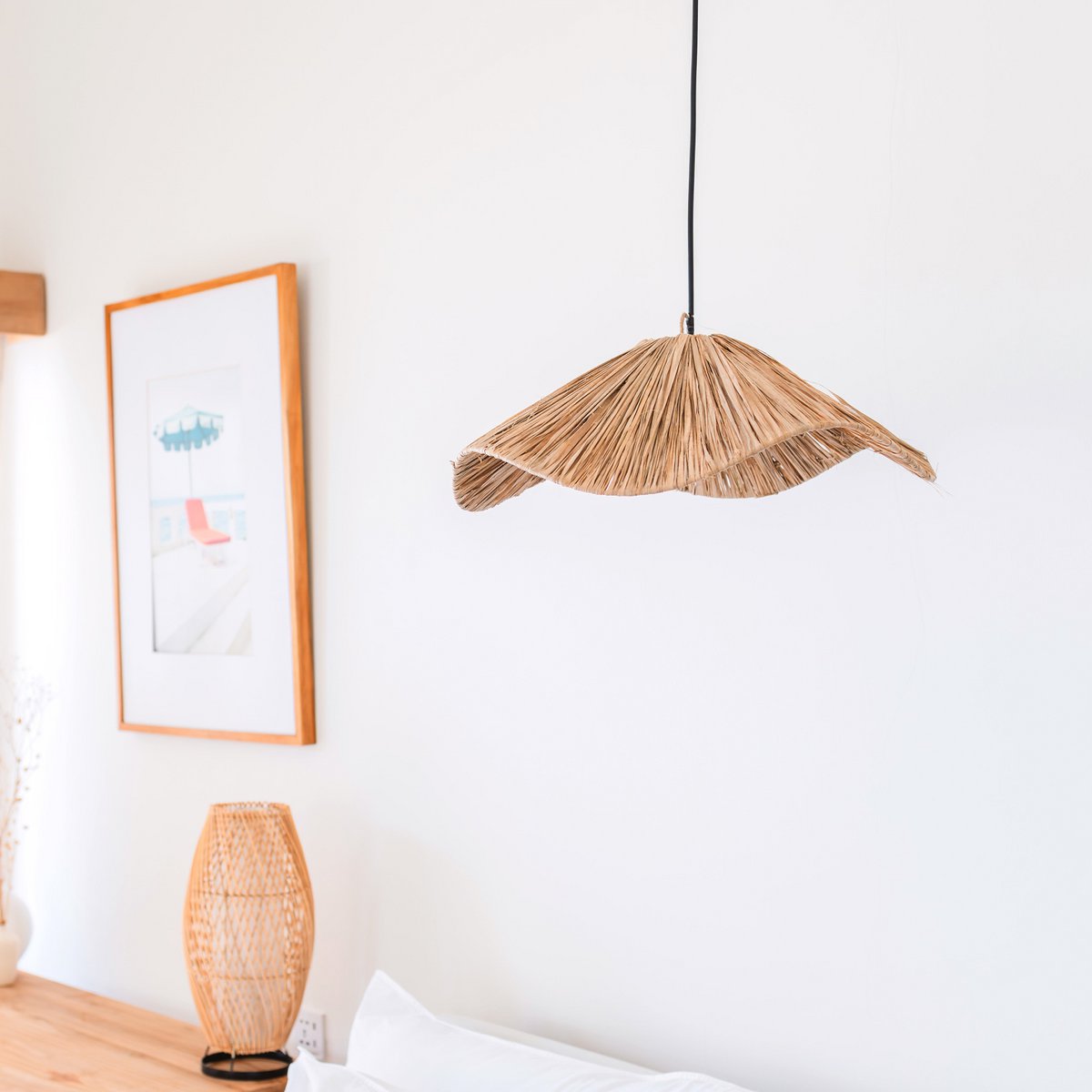 Boho Lampenschirm – Deckenleuchte – Natürliche Pendelleuchte – Handgefertigte Deckenlampe aus Raffia TAMPAH (Ø 53 cm)