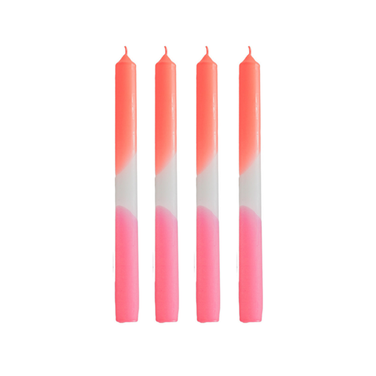Kerzen - Dip Dye Capers - Neon Pink/Weiß/Neonrot - 2,1x25 cm