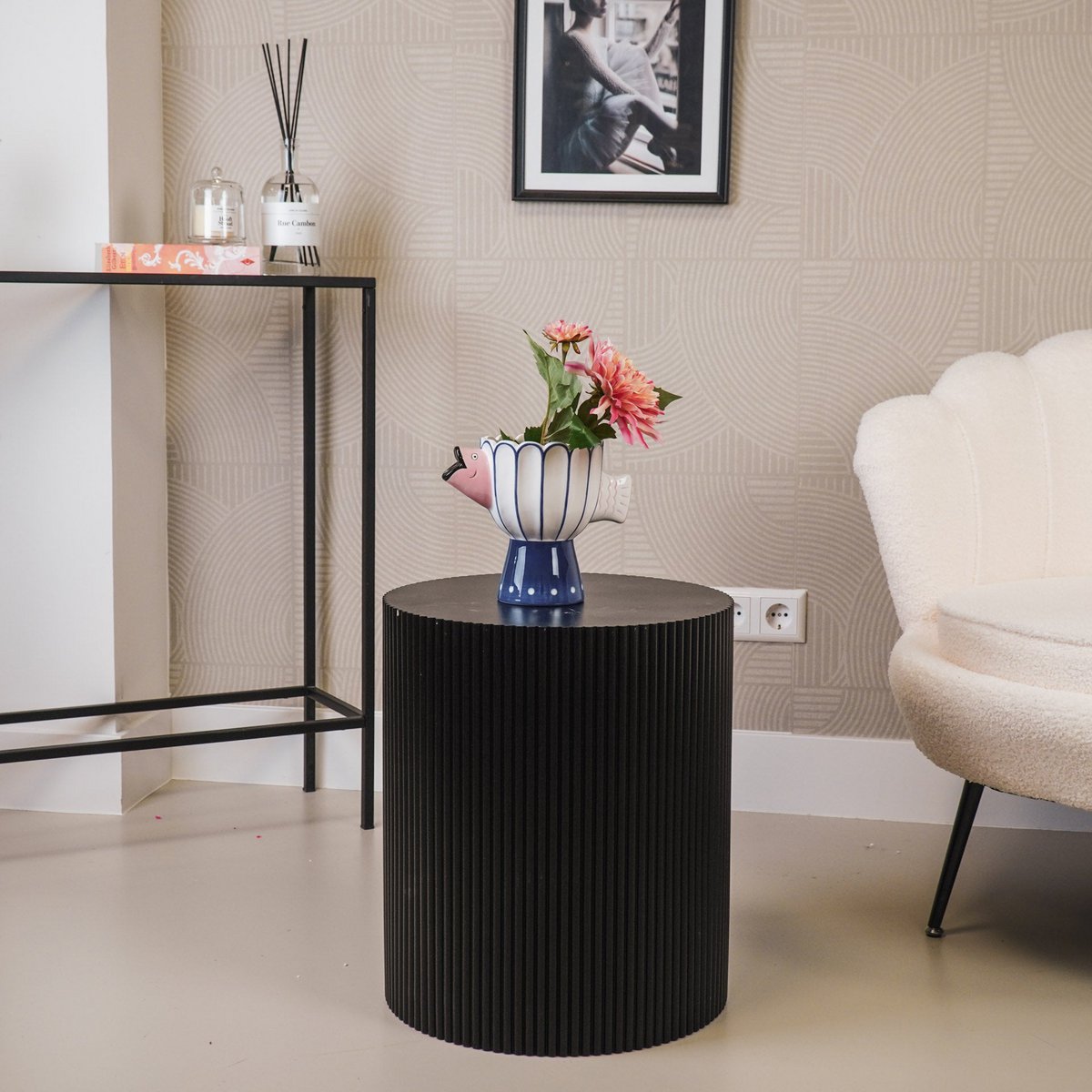 Beistelltisch / Säule Zylinder - MDF - Schwarz - 39x45 cm