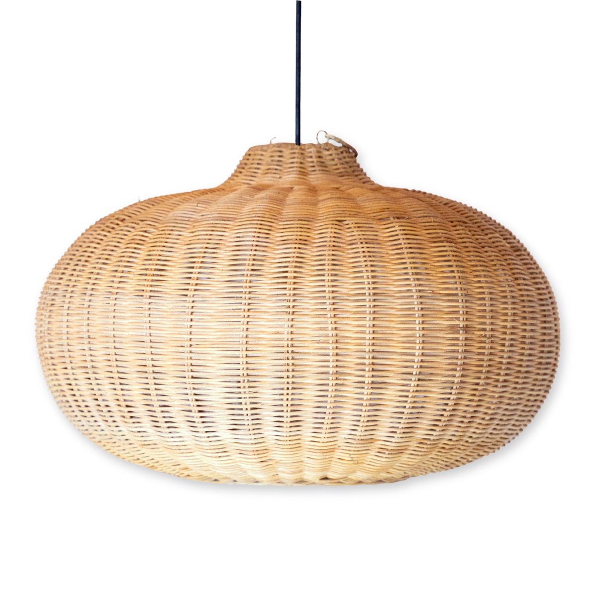 Großer Rattan - Lampenschirm - Runde Boho -Anhänger Licht - handgefertigte Rattan -Hängelampe - Naturfaser gewebter Lampenschirm (Ø 56 cm) Anjani