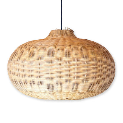 Großer Rattan - Lampenschirm - Runde Boho -Anhänger Licht - handgefertigte Rattan -Hängelampe - Naturfaser gewebter Lampenschirm (Ø 56 cm) Anjani