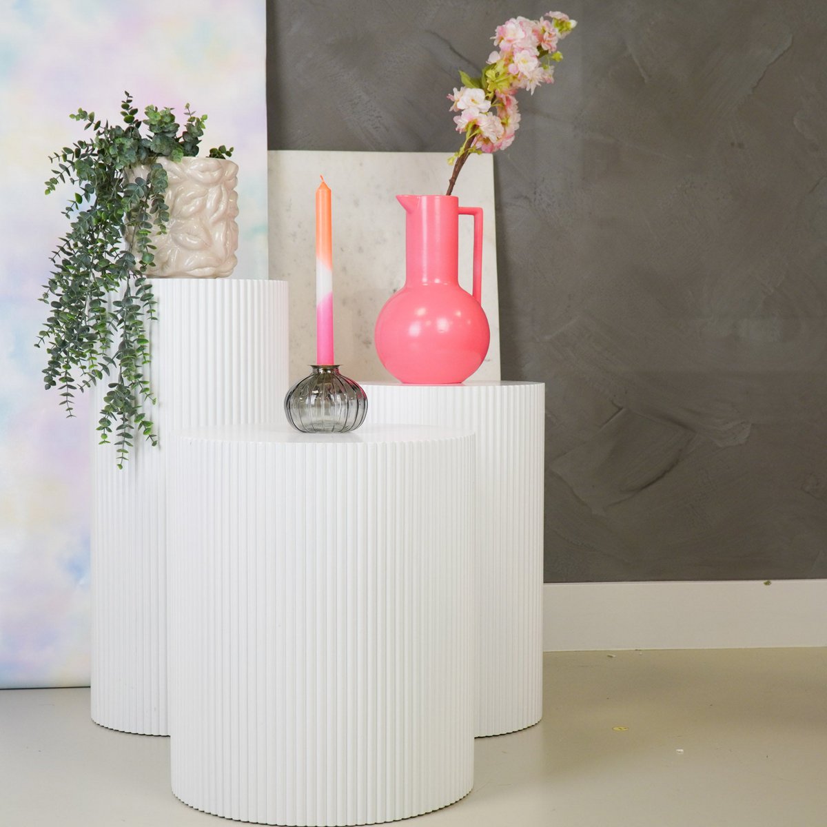 Beistelltisch / Säule Zylinder - MDF - Weiß - 30x54 cm