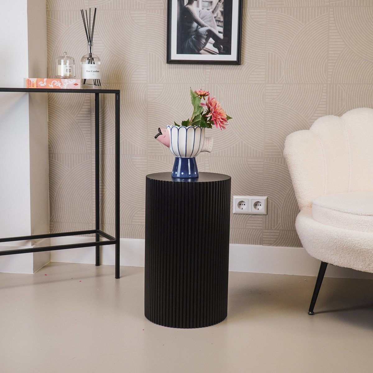 Beistelltisch / Säule Zylinder - MDF - Schwarz -30x54cm