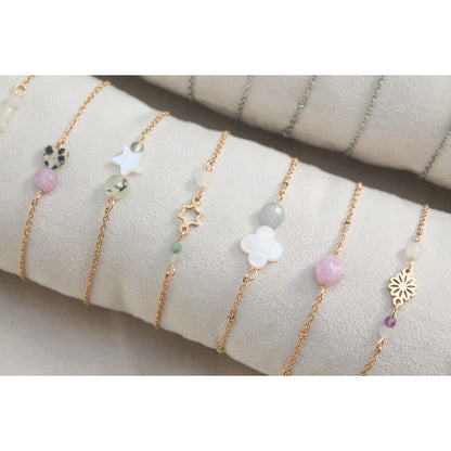 Armband mit Muschelklee & Aquamarin - Gold