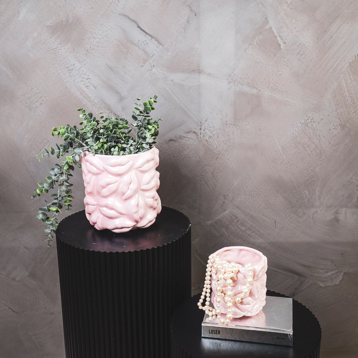 Topf "Kisses" Keramik - Hellrosa - 17,5x17,5x17,5cm