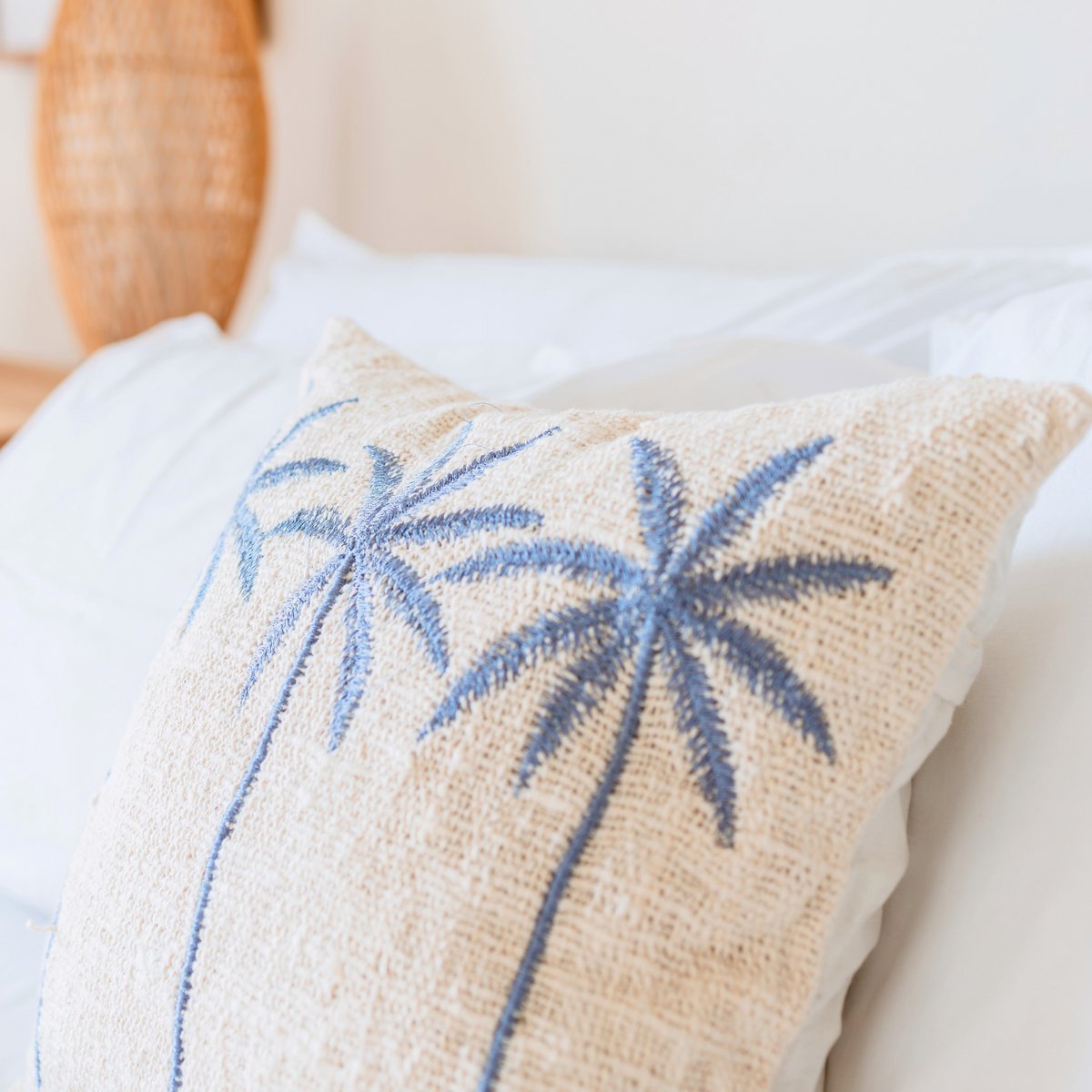Kissenbezug aus Baumwolle mit Palmenmuster – Boho-gesticktes Kissen – dekoratives Kissen – bestickter Kissenbezug 40 x 40 oder 50 x 50 cm ANARKA