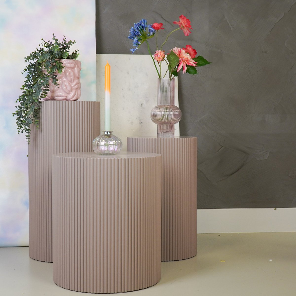 Beistelltisch / Säule Zylinder- MDF - Taupe - 39x45cm