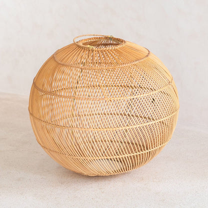 Runde Rattan -Lampenschatten - Boho -Anhänger hell moderne - handgefertigte Deckenlampe - sphärische natürliche Hanglampe (Ø 40/50 cm) Kencana