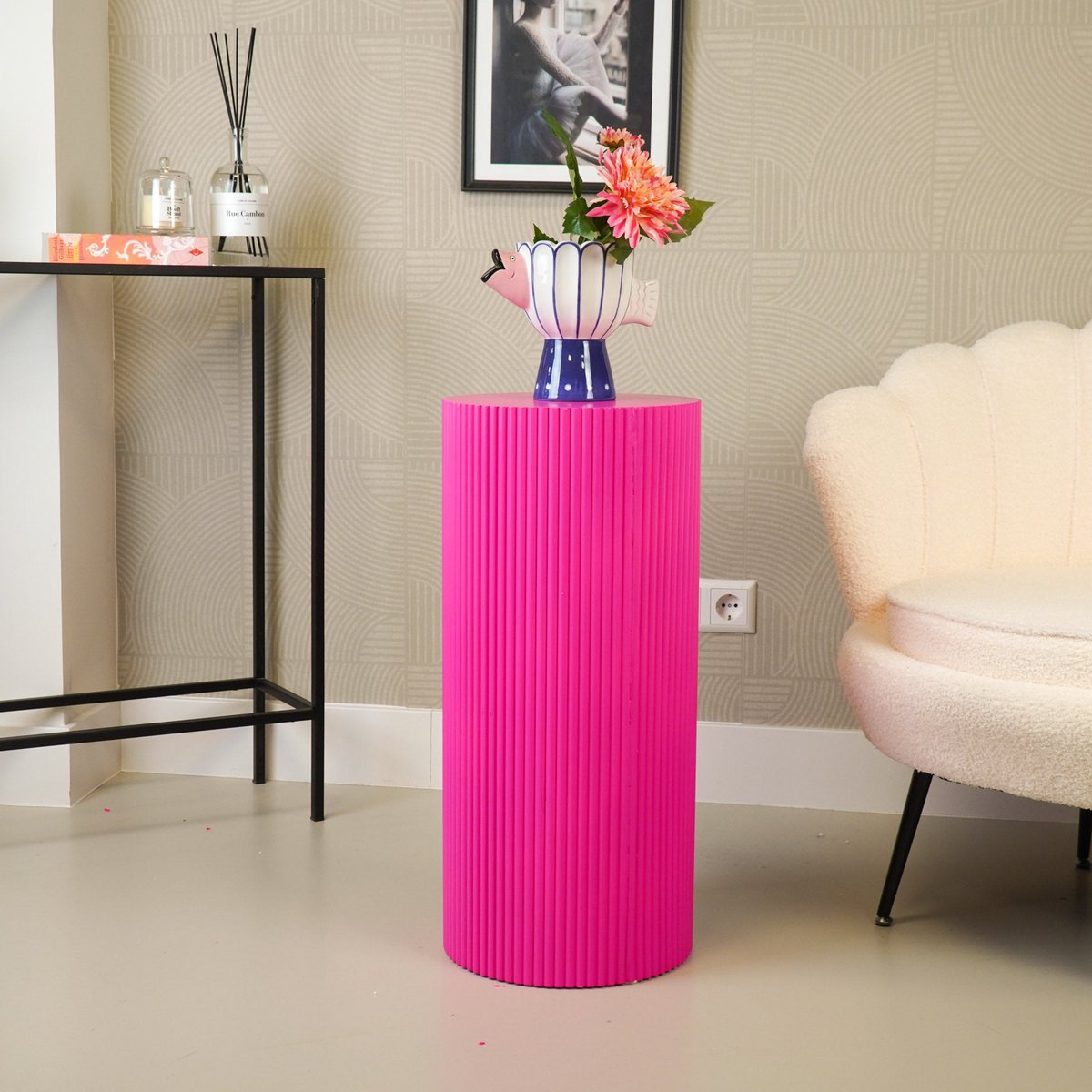 Beistelltisch / Säule Zylinder - MDF - Neon Pink - 30x65 cm