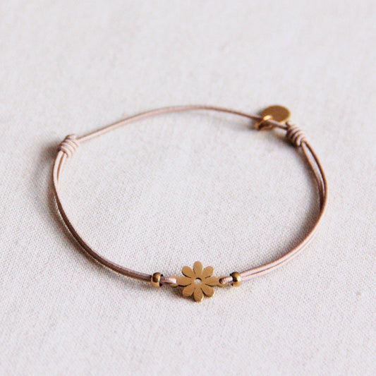 Elastisches Armband mit Gänseblümchen – Taupe/Gold