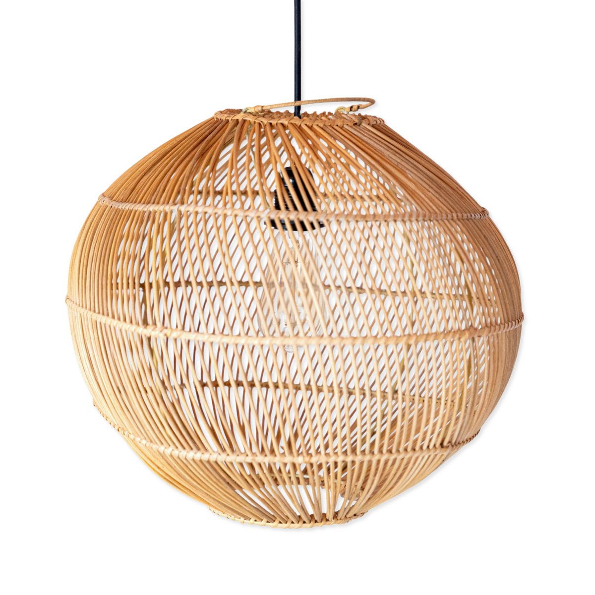 Runde Rattan -Lampenschatten - Boho -Anhänger hell moderne - handgefertigte Deckenlampe - sphärische natürliche Hanglampe (Ø 40/50 cm) Kencana