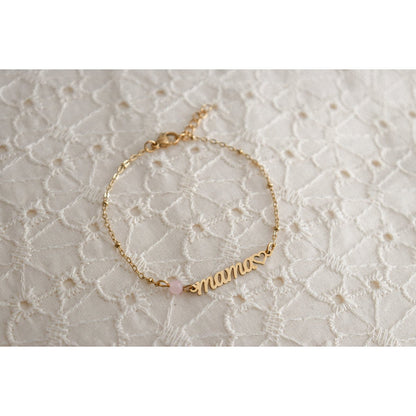 Mama & Rosenquarz-Armband – Gold