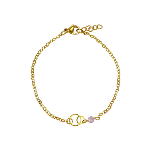 Armband mit Ringen & Rosenquarz - Gold
