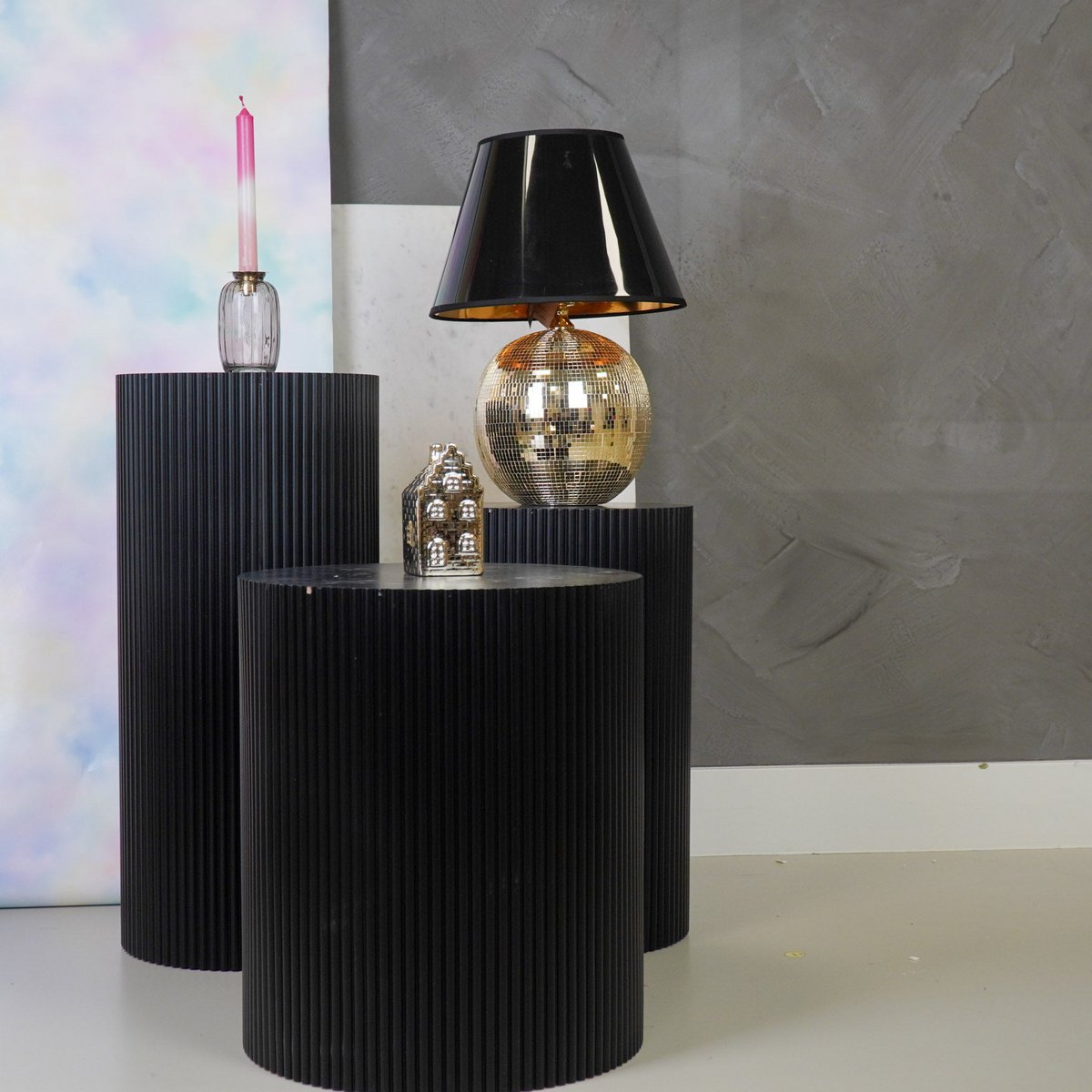 Beistelltisch / Säule Zylinder - MDF - Schwarz -30x54cm
