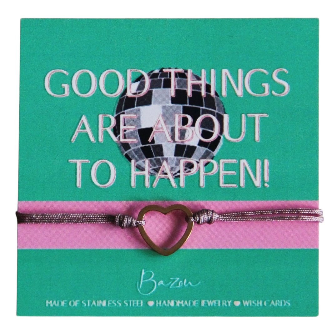 Wishcard mit Satinarmband - GOOD THINGS ARE ABOUT TO HAPPEN