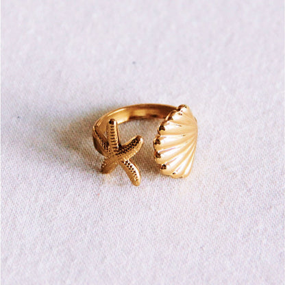 Offener Ring mit Seestern und Muschel