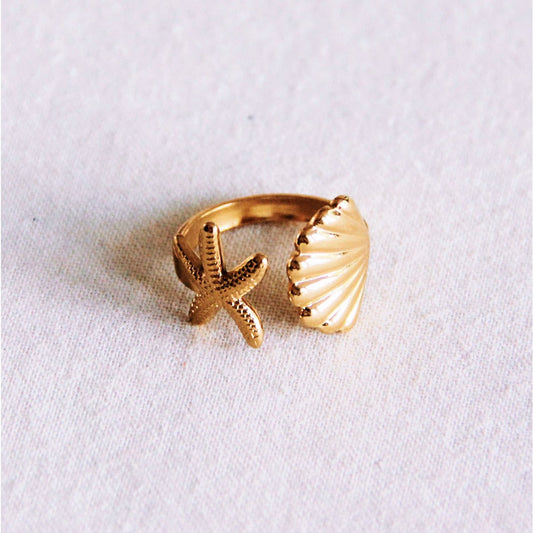 Offener Ring mit Seestern und Muschel