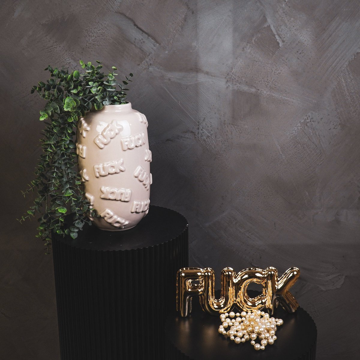 Vase "FUCK" Keramik - Beige - 17x17x27cm