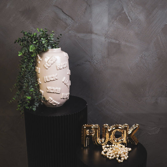 Vase "FUCK" Keramik - Beige - 17x17x27cm