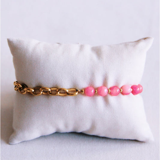 Grobkettenarmband mit Edelsteinen - Rosa