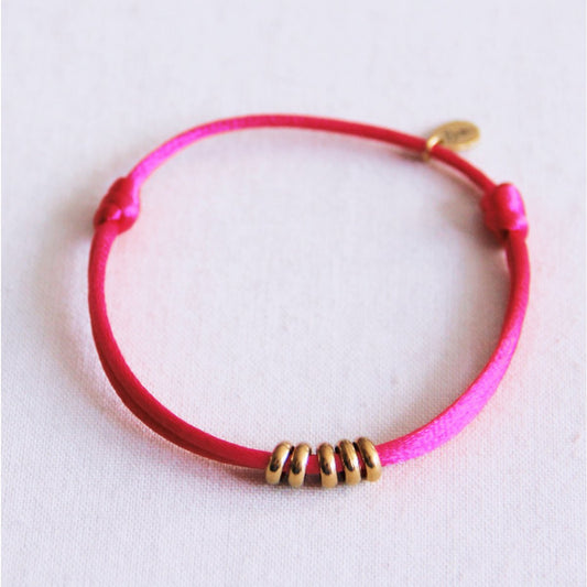 Satinarmband mit Ringen - Pink/Gold