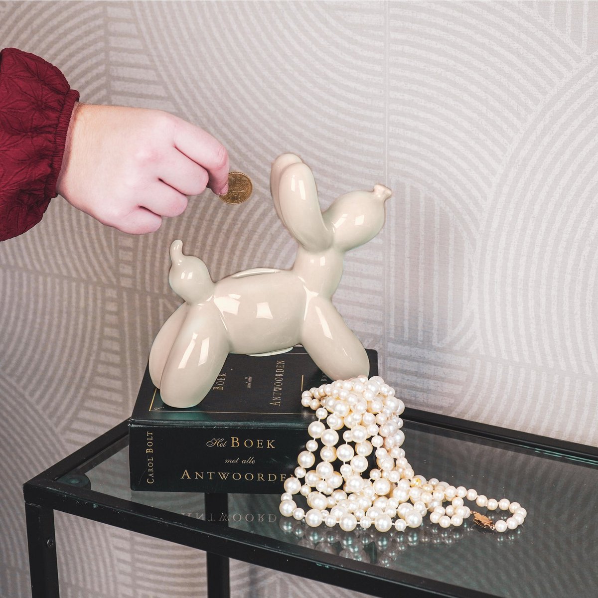 Spardose Ballonhund – Keramik – Sand – 17 x 7 x 17 cm