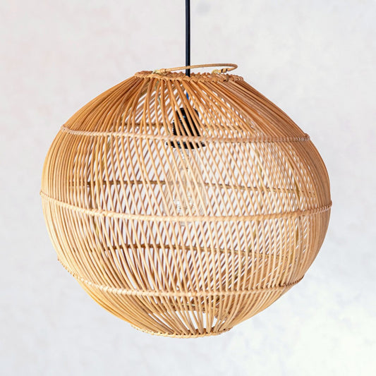 Runde Rattan -Lampenschatten - Boho -Anhänger hell moderne - handgefertigte Deckenlampe - sphärische natürliche Hanglampe (Ø 40/50 cm) Kencana