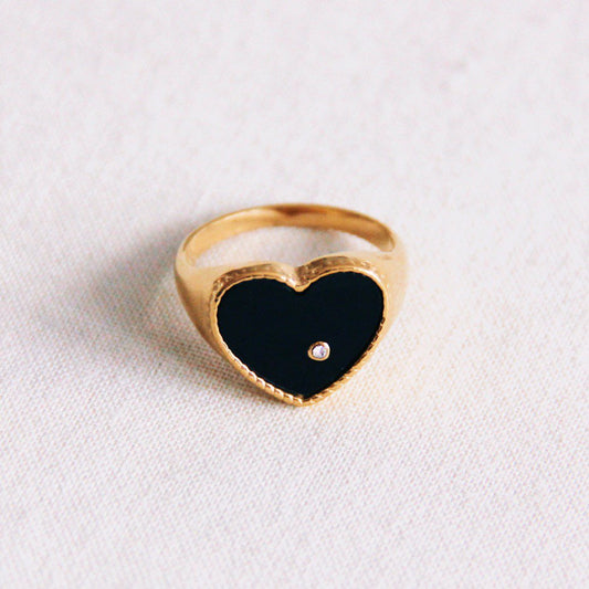 Herzring mit schwarzem Inlay & Zirkonia