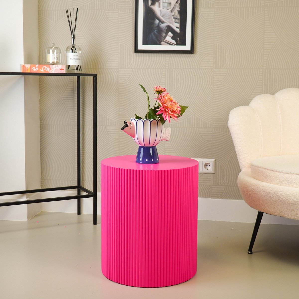 Beistelltisch / Säule Zylinder - MDF - Neon Pink - 39x45cm