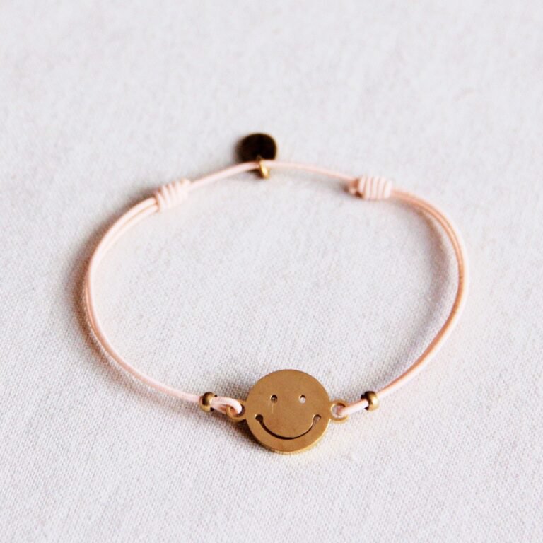 Elastisches Armband mit Smiley - Rosa